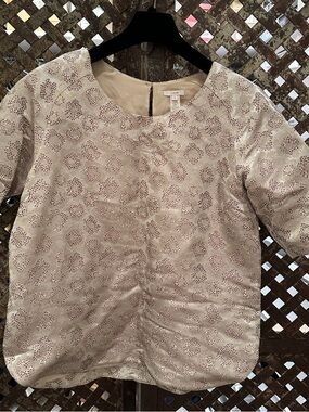 J. Crew Blush Top with Metallic Rose Jacquard